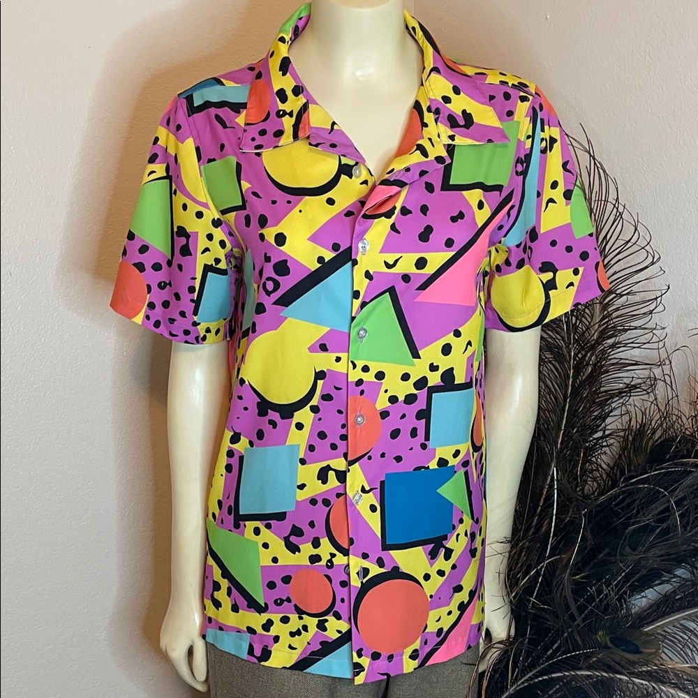90’s print button down Colorful Geometric Print Shirt - Picture 1 of 4